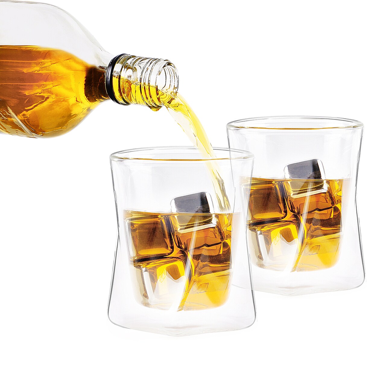 Moderna Artisan Double Wall Whiskey Glasses Set Of 2 10 Oz Borosilicate Glass